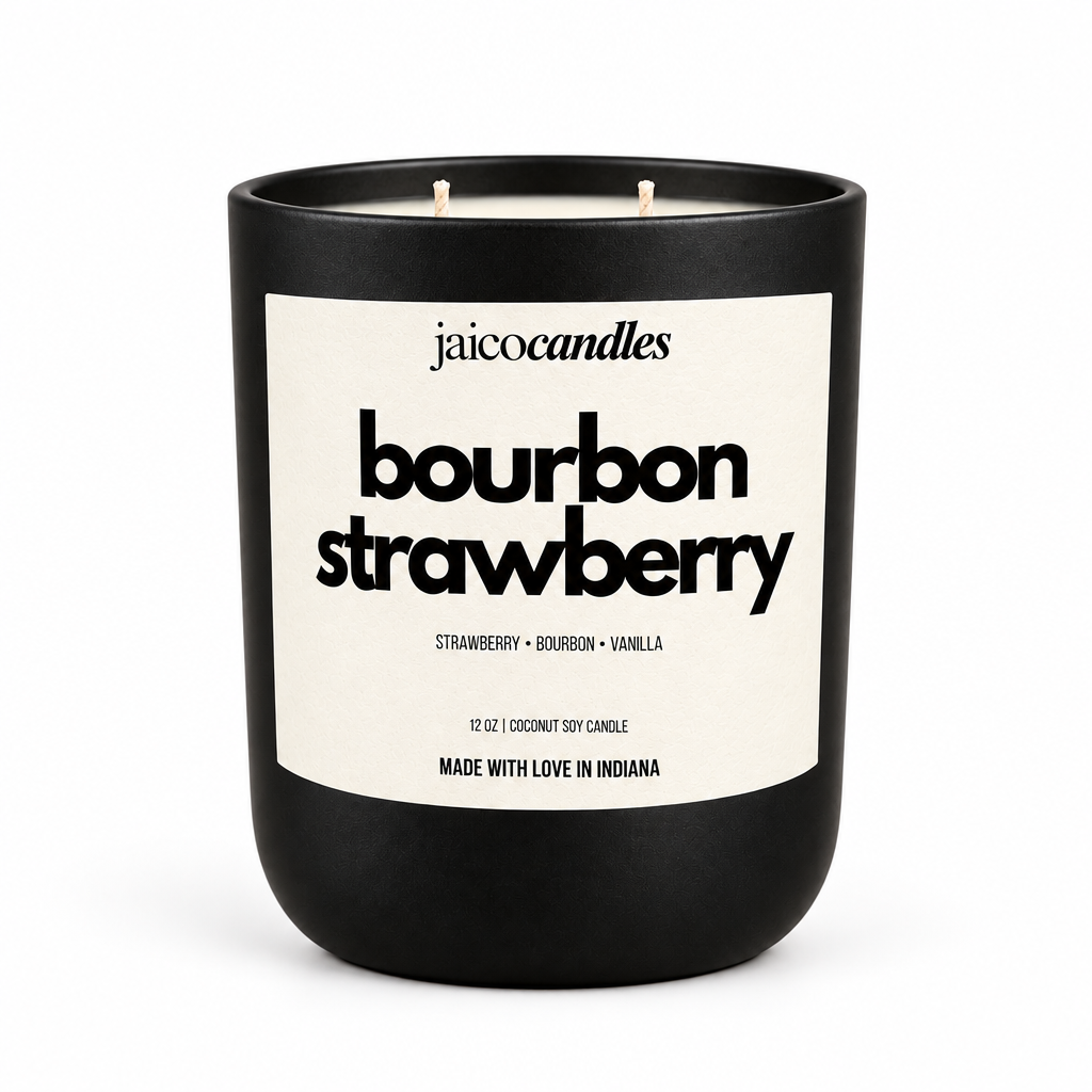 Bourbon Strawberry candle on a white background