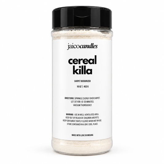 Studio shot of the Cereal Killa carpet deodorizer on white