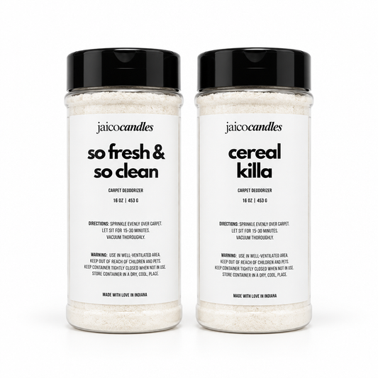 Studio shot of the two carpet deodorizer jars on white